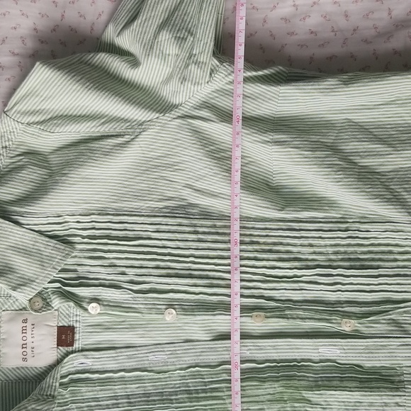 Pastel Mint Green Striped Collared Button Down Blouse - Picture 7 of 7